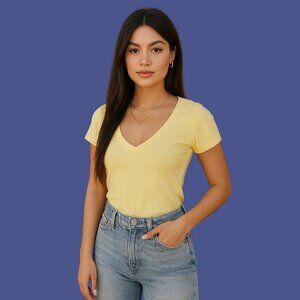 🌼 Aeropostale Yellow V-Neck Cotton Tee (Size XL)